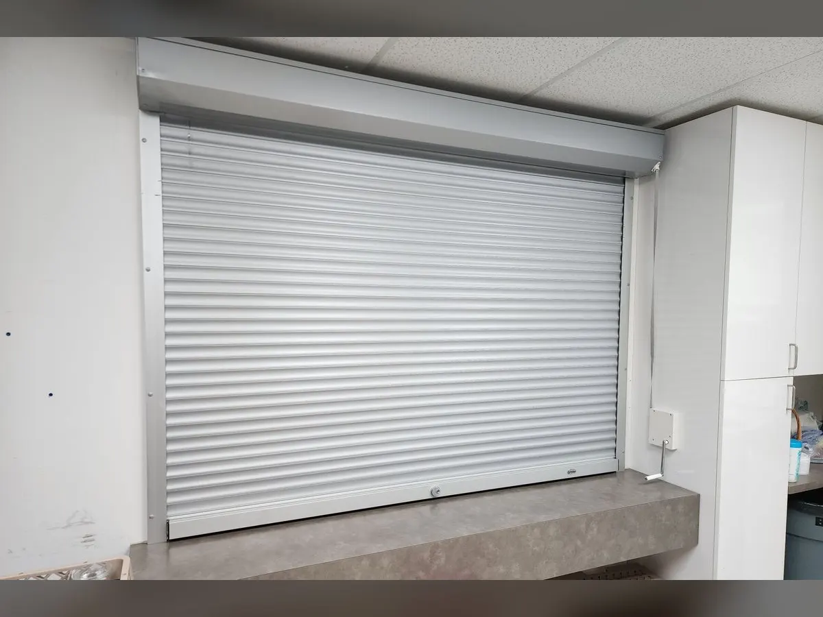 Service counter with a grey shutter